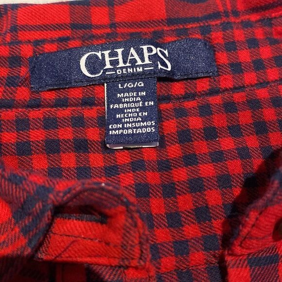 Red plaid long sleeve button front blouse size large by Chaps - Picture 4 of 8